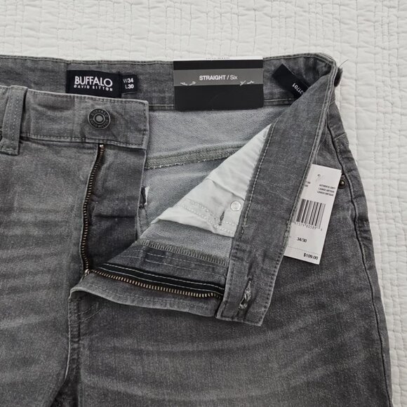 Buffalo David Bitton Straight Six Jeans Men's 34x30 Washed Gray NWT Stretch NEW - Picture 15 of 16
